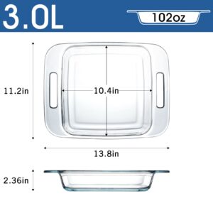 10in x 10in (3L-102 oz) Square Glass Baking Dish for Oven, Easy Grab Glass Baking Pan Oven Safe, Clear Microwave Oven Safe Glass Casserole Dish