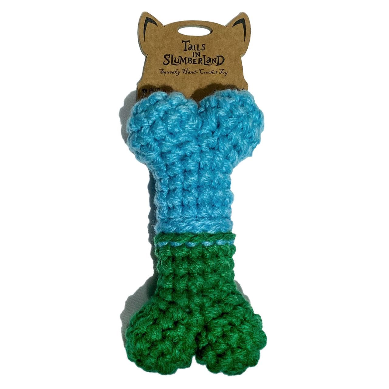 Tails In Slumberland - Dog Chew Toy - Handmade Crochet Chew Resistant - Durable and Cute Plush Toy with Squeaker - Small Medium Size Dogs - Dental Safe Chews for Aggressive Chewer (Bone)