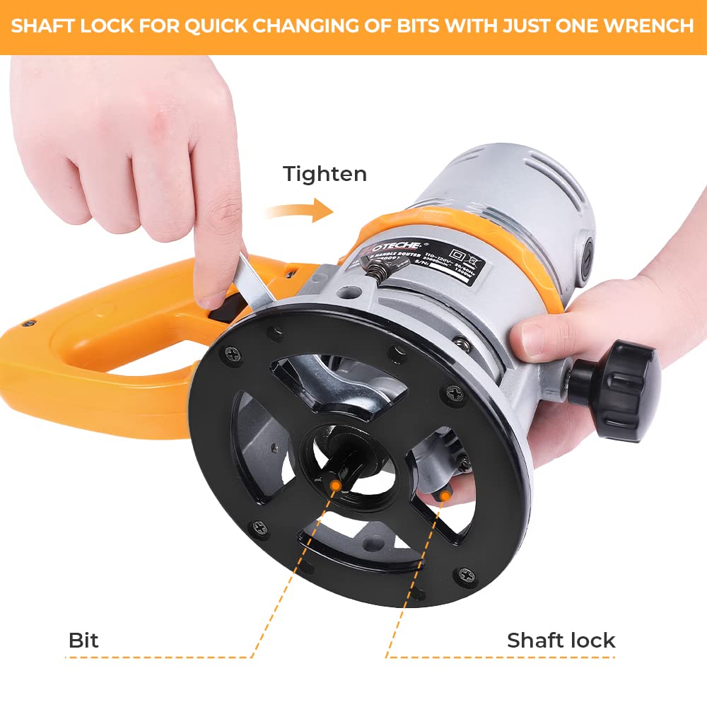 Hoteche Wood Router 12.5Amp Power Router for woodworking Fixed Base Routing Machine with 1/4", 1/2" and 12mm Collet