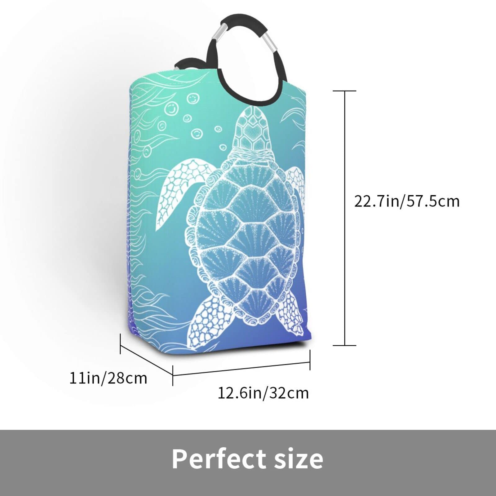 Duduho Sea Turtle Ocean Animal Laundry Basket with Handles Laundry Hamper Toys Storage Organizer Foldable Bucket Washing Bin Dirty Clothes Bag for Home Bathroom Bedroom Dorm