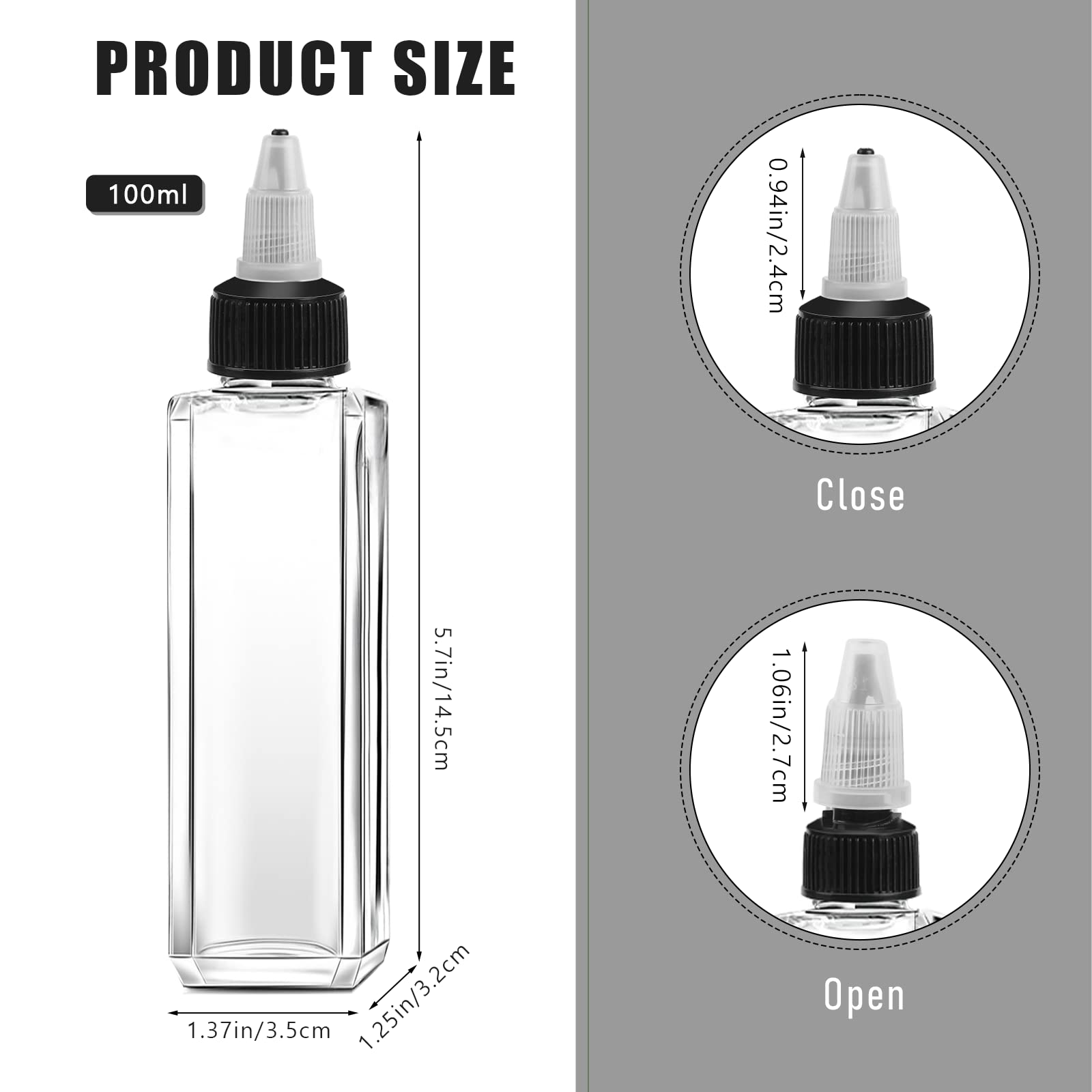 Sliverdew 4 Pcs Oil Squeeze Bottles 3.4 OZ Empty Bottles with Twist Top Cap Plastic Liquid Condiment Container Leak-Proof Dispensing Bottles for Oil Soy Sauce Vinegar Syrup Ketchup