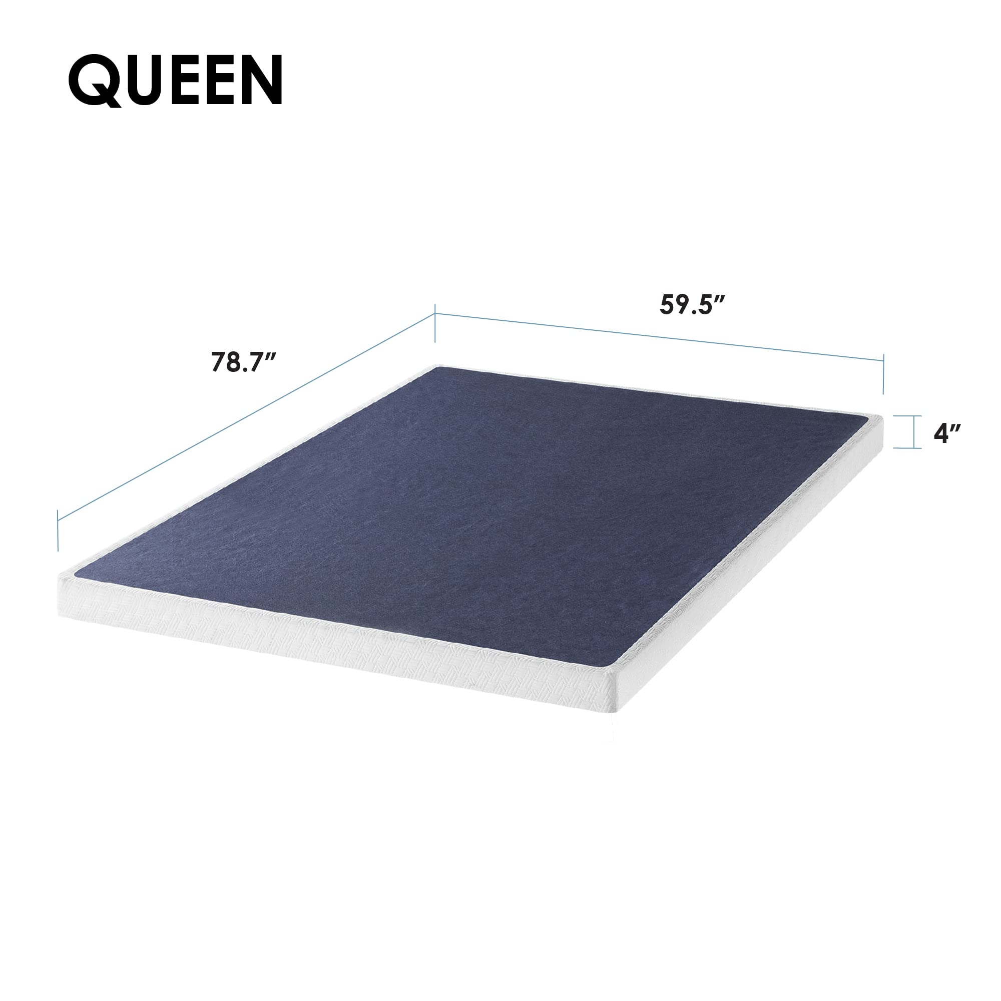 Best Price Mattress 4 Inch Metal Box Spring-Mattress Support with Wood Slats, Queen, Blue