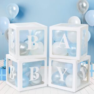 rubfac baby boxes with 8 letters and 36 balloons, 4pcs clear balloon boxes for baby shower décor baby blocks design for boys birthday party decorations