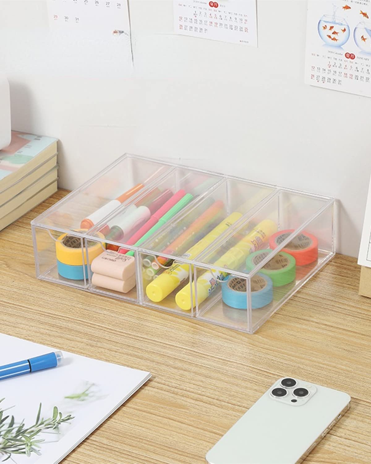 4 Drawers Acrylic Stackable Sunglasses Organizer, Clear Glasses Case Storage Organizer, Dust Proof & Waterproof Acrylic Drawers Sunglasses Storage Organizer for Dresser, Bedroom, Desk