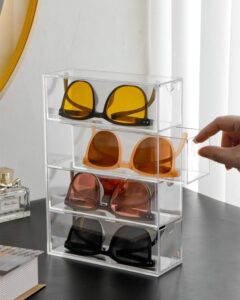 4 drawers acrylic stackable sunglasses organizer, clear glasses case storage organizer, dust proof & waterproof acrylic drawers sunglasses storage organizer for dresser, bedroom, desk