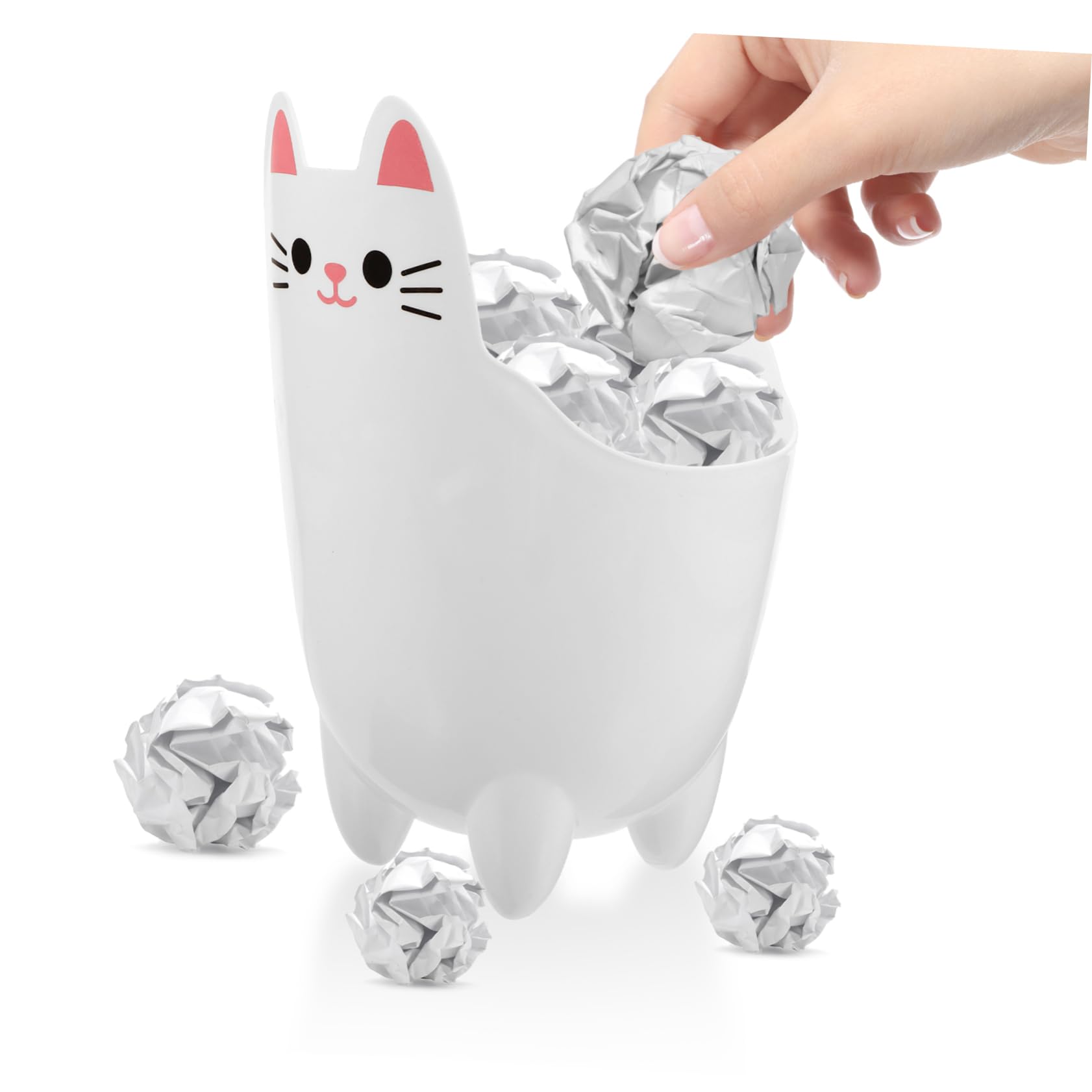 ULTECHNOVO cat Shaped Trash can Desktop Garbage can Desktop cat Decoration Desk Pencil Holder Mini Table Garbage bin Desk Trash can Mini Trash bin Towel Rack Office White Cartoon pp