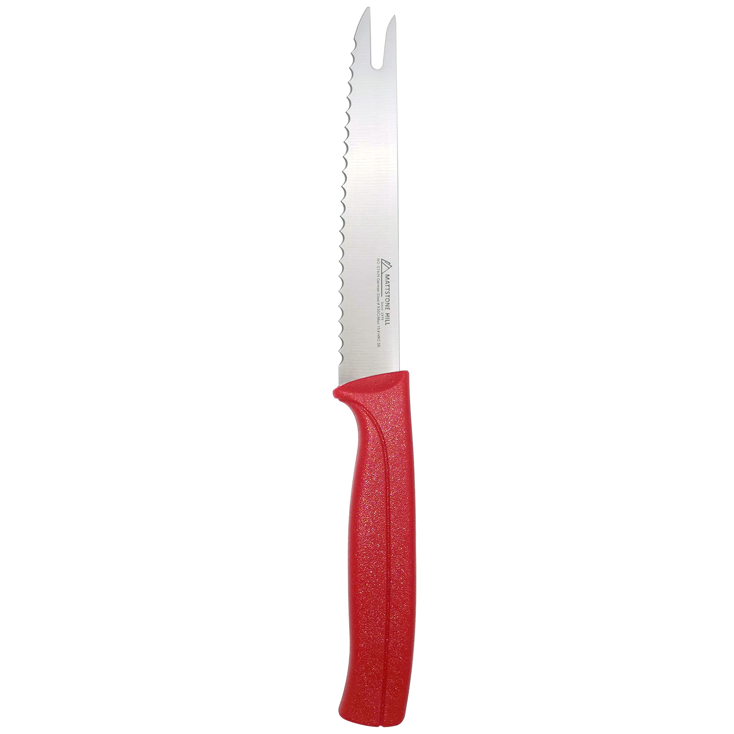 Tomato Knife - MATTSTONE HILL 5 Inch Serrated Kitchen Utility Knife, Serrated Cheese Knife, Premium Stainless Steel Vegetable Knife, Red Handle