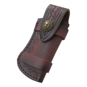 USonline911 Hand Made Carved Cow Leather Sheath for Folding Knife Cover Knife Bag Pouch Belt Clip, Brown