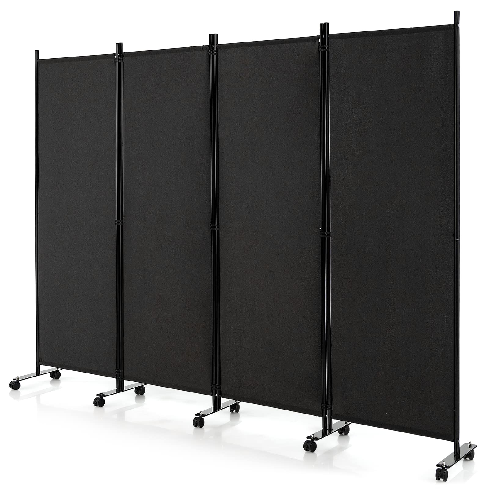 GOFLAME 4 Panel Folding Room Divider, 6FT Rolling Privacy Screen with Lockable Wheels, Portable Room Partition Screen, Freestanding Wall Divider and Separator for Home Office, Black