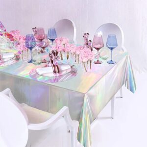 MaitianGuyou 3 Pack Iridescent Tablecloth - Disposable Plastic Table Covers Holographic Foil Iridescent Birthday Wedding Bridal Christmas Holiday Party Decorations 54x108 Inch (Laser)