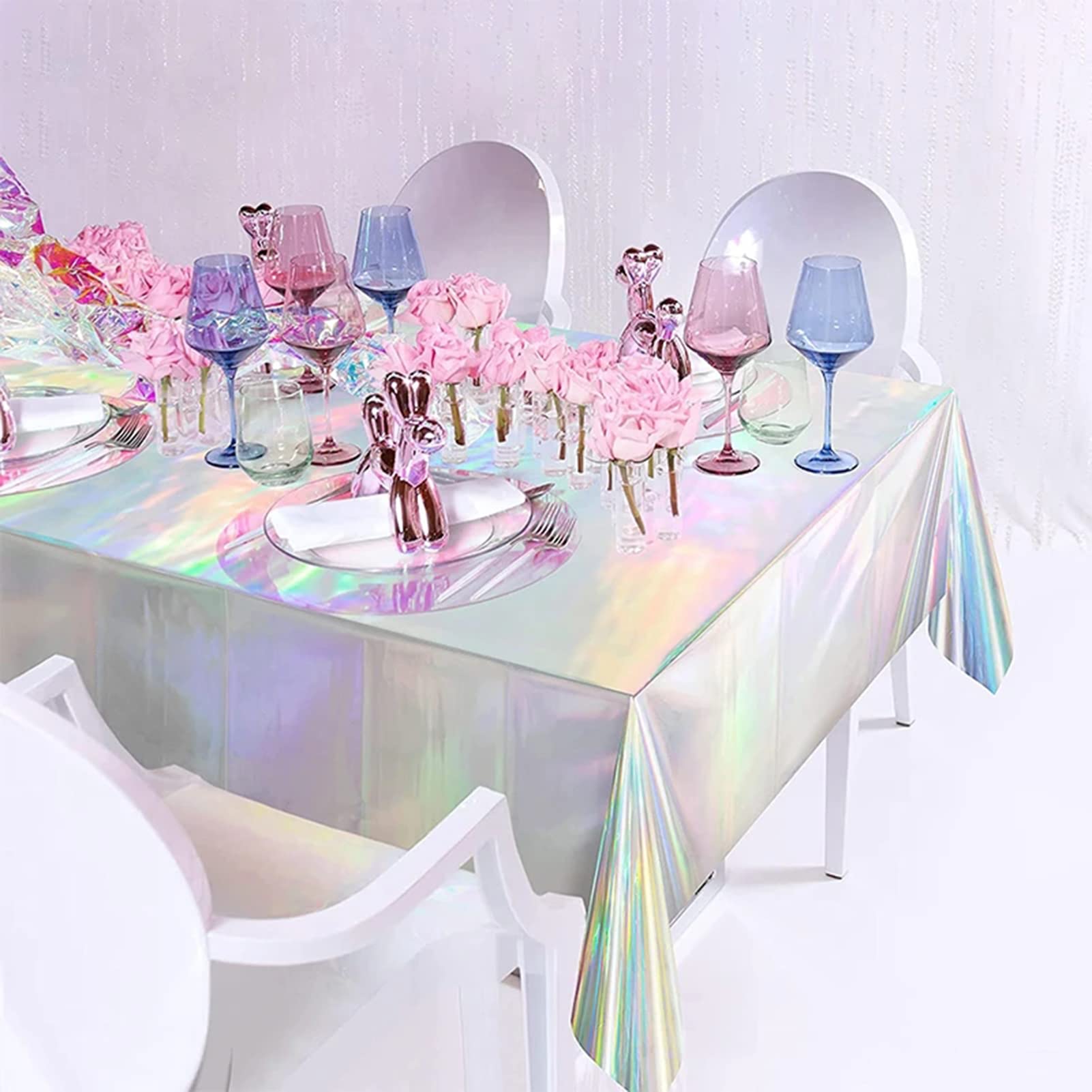 MaitianGuyou 3 Pack Iridescent Tablecloth - Disposable Plastic Table Covers Holographic Foil Iridescent Birthday Wedding Bridal Christmas Holiday Party Decorations 54x108 Inch (Laser)