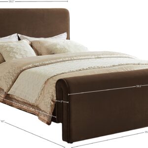 Meridian Furniture SloanBrown-F Sloan Collection Modern | Contemporary Velvet Upholstered Full Bed with Rich Soft Brown Velvet, Curved Headboard and Footboard, 59.5" W x 92" D x 45" H, Brown, Full