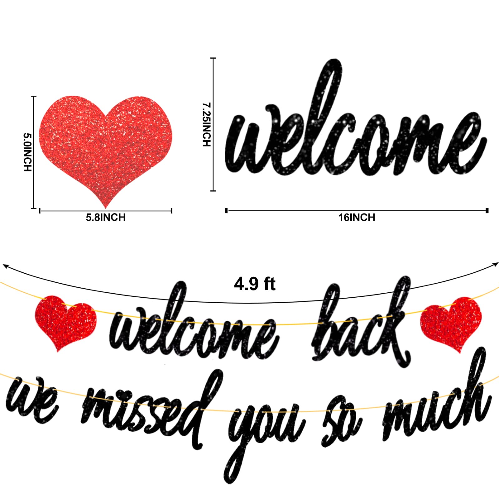 Ushinemi Welcome Back Decorations, Glitter We Missed You So Much Banner, Welcome Home Patriotic Military Homecoming Army Party Decor