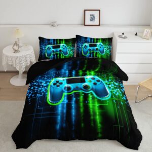 Datura home Video Gamer Comforter Set for Kids Teens Adults,Green Black Gamepad Modern Gamer Gaming Printed Bedding Set with 1 Comforter and 2 Pillowcases(Gamepad Green Full)