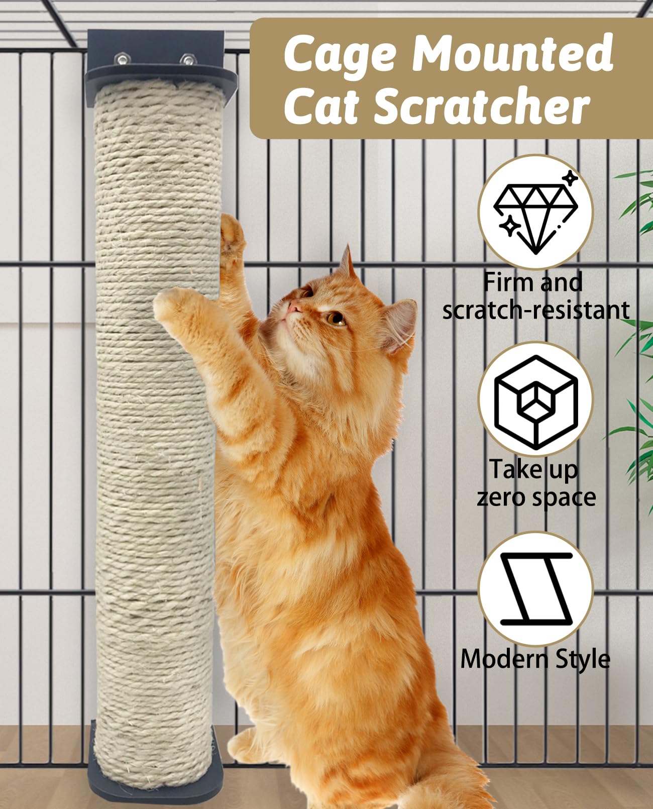 VCEPJH 2 Pcs Cat Scratching Post for Crate Cage Mounted Cat Scratcher Natural Sisal Scratch for Scratching and Climbing Furniture 15x2.7inches (White)