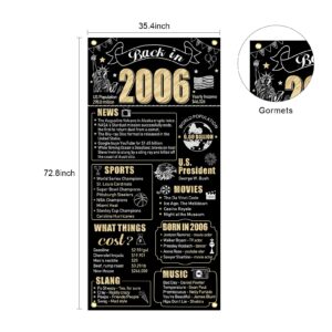 Eiurteao 18th Birthday Decorations Back in 2006 Door Banner for Boys Girls, Black Gold Happy 18 Birthday Door Cover Party Supplies, Eighteen Year Old Bday Background Poster Sign Decor