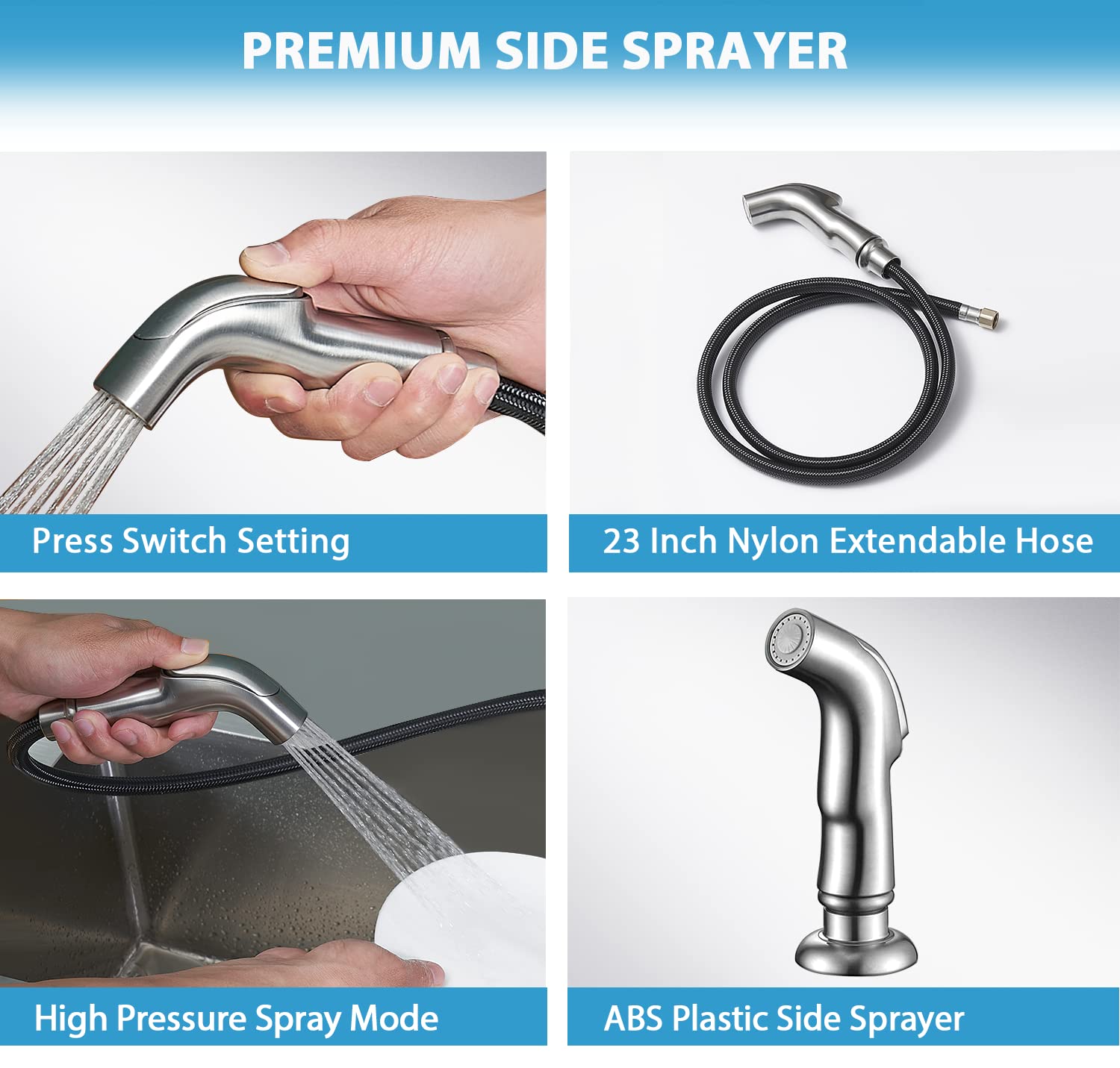 Kitchen Faucet with Sprayer, Brushed Nickel Stainless Steel Kitchen Sink Faucet with Side Sprayer, 3 Hole or 4 Hole Faucet for Kitchen RV Laundry Utility Sink