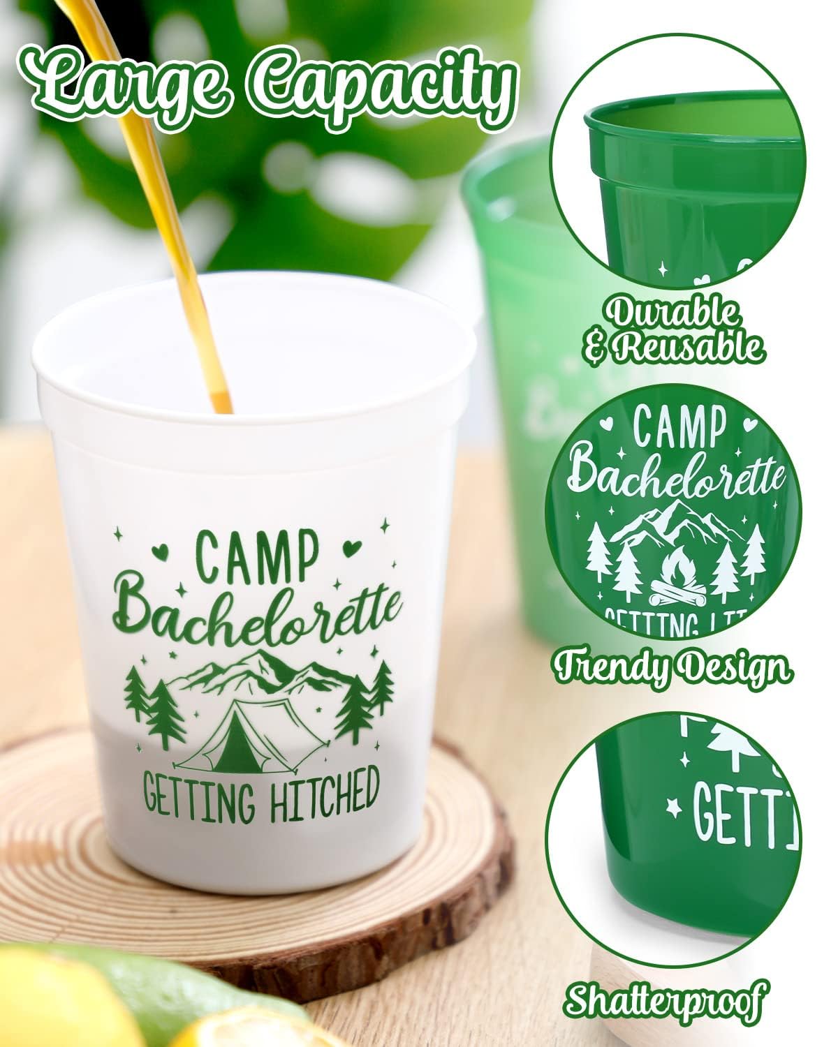 Nefelibata Camp Bachelorette Party Plastic Cups 12PCS Camping Stadium Cups Getting Hitched Bridal Shower Party Favors Decorations Reusable Party Cups Supplies 16OZ