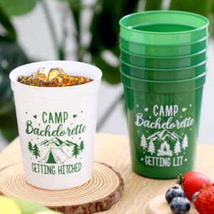 Nefelibata Camp Bachelorette Party Plastic Cups 12PCS Camping Stadium Cups Getting Hitched Bridal Shower Party Favors Decorations Reusable Party Cups Supplies 16OZ