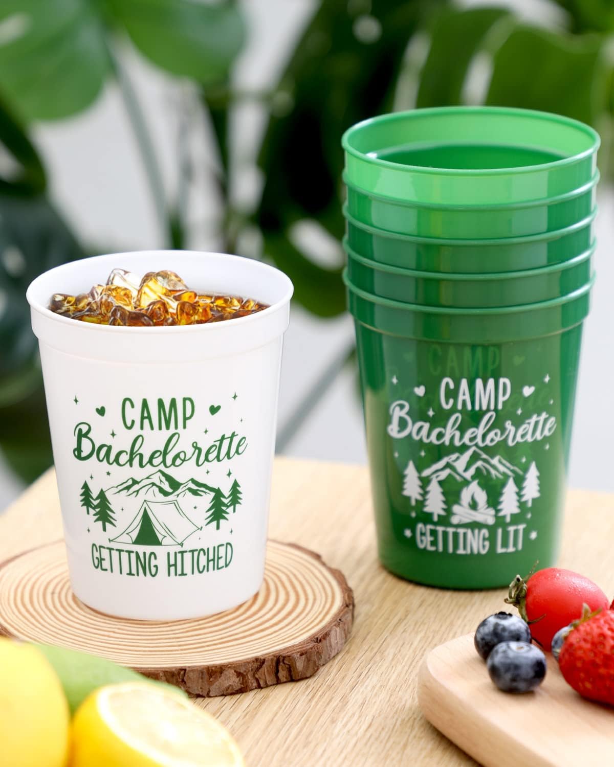 Nefelibata Camp Bachelorette Party Plastic Cups 12PCS Camping Stadium Cups Getting Hitched Bridal Shower Party Favors Decorations Reusable Party Cups Supplies 16OZ