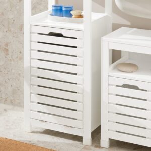 Haotian Bathroom Laundry Basket Laundry Cabinet Bathroom Cabinet Storage Cabinet with Slatted Door, White, BZR67-W