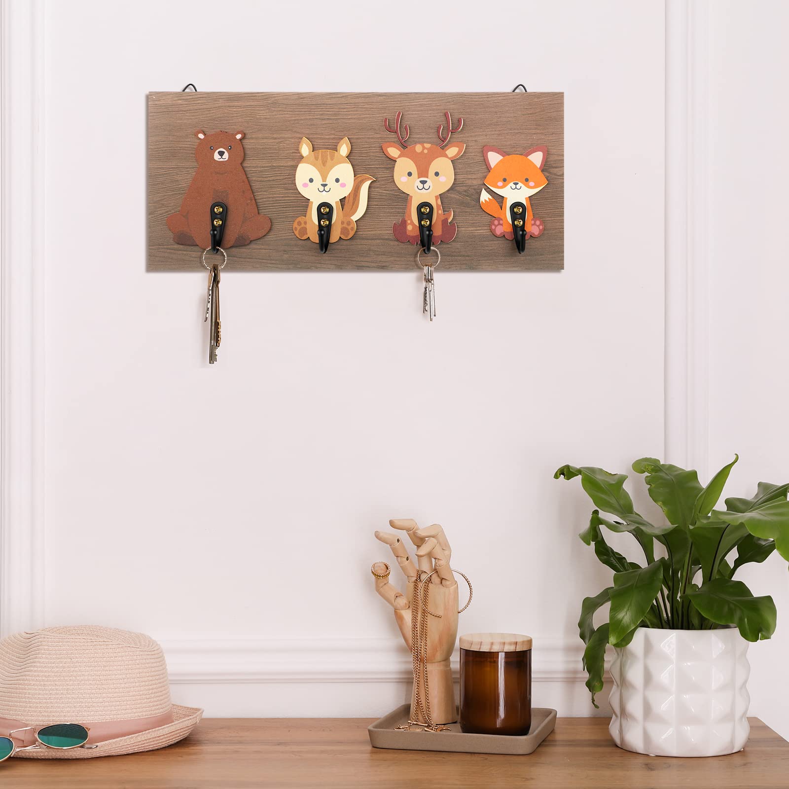 Pinkunn Safari Animal Wall Hooks Animal Nursery Hooks Decor Jungle Wooden Kids Coat Wall Mounted Hooks Decorative Bear Squirrel Elk Fox Hanger for Nursery Kids Room Bathroom Bedroom Home Decor