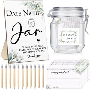 geelin 114 pcs bridal shower games include date night jar wooden sign 100 cards 10 hb pencils 2 stickers for wedding reception games date idea newlyweds bridal shower party favors(greenery)