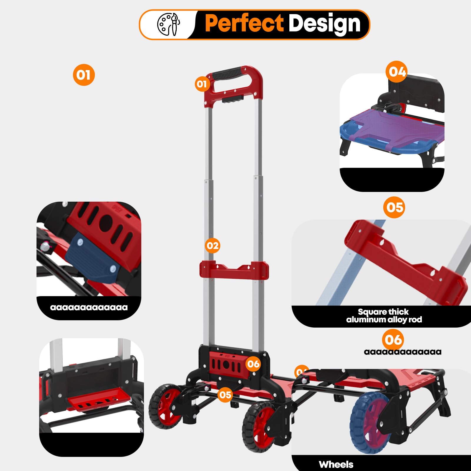 Folding Hand Truck Dolly Upgrade 220 Lbs Capacity Trolley Cart with Portable Handle and TPR Wheels