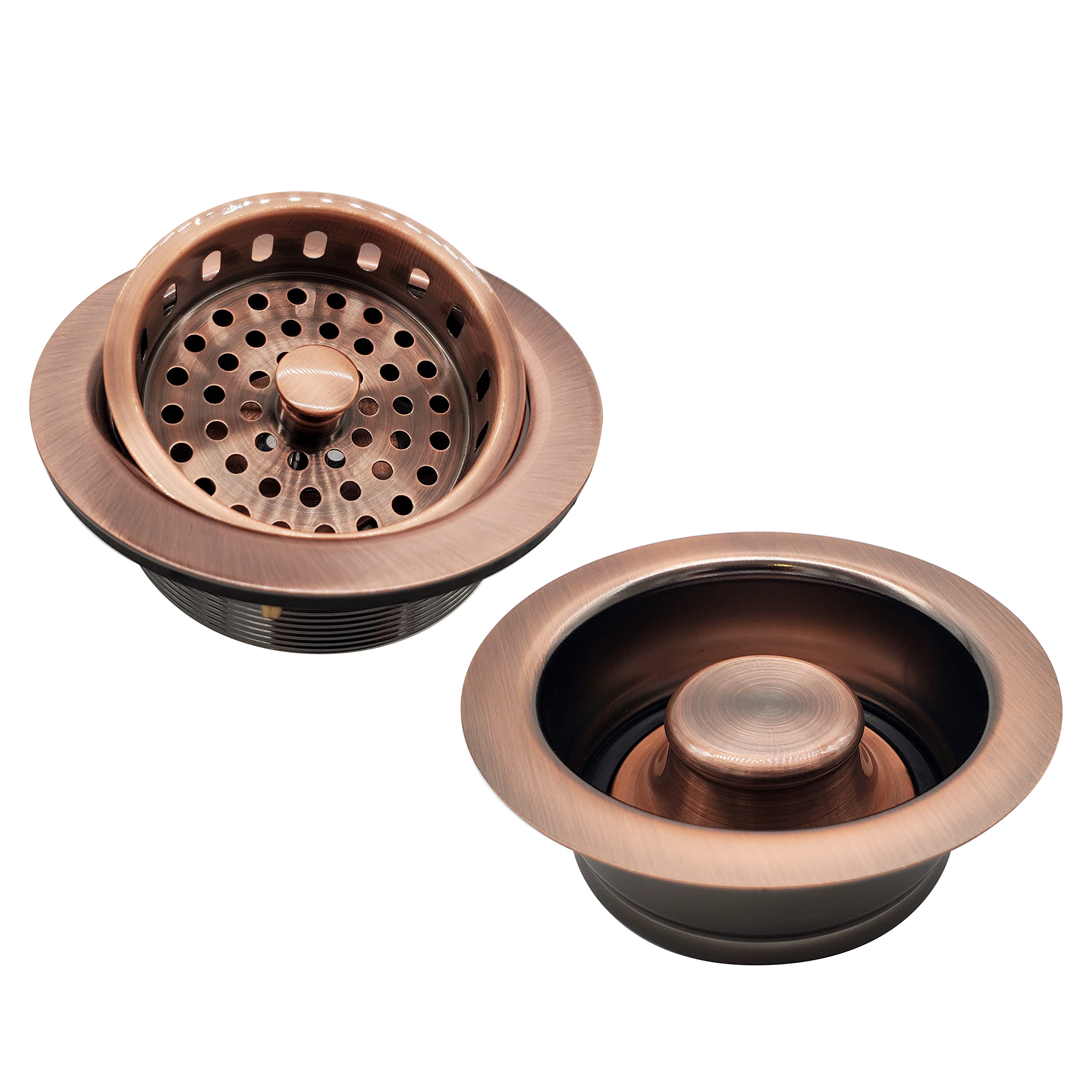 Westbrass A2165-11 4-1/4" OD Post Style Large Kitchen Basket Strainer with Waste Disposal Flange and Stopper Drain Set, 1-Pack, Antique Copper