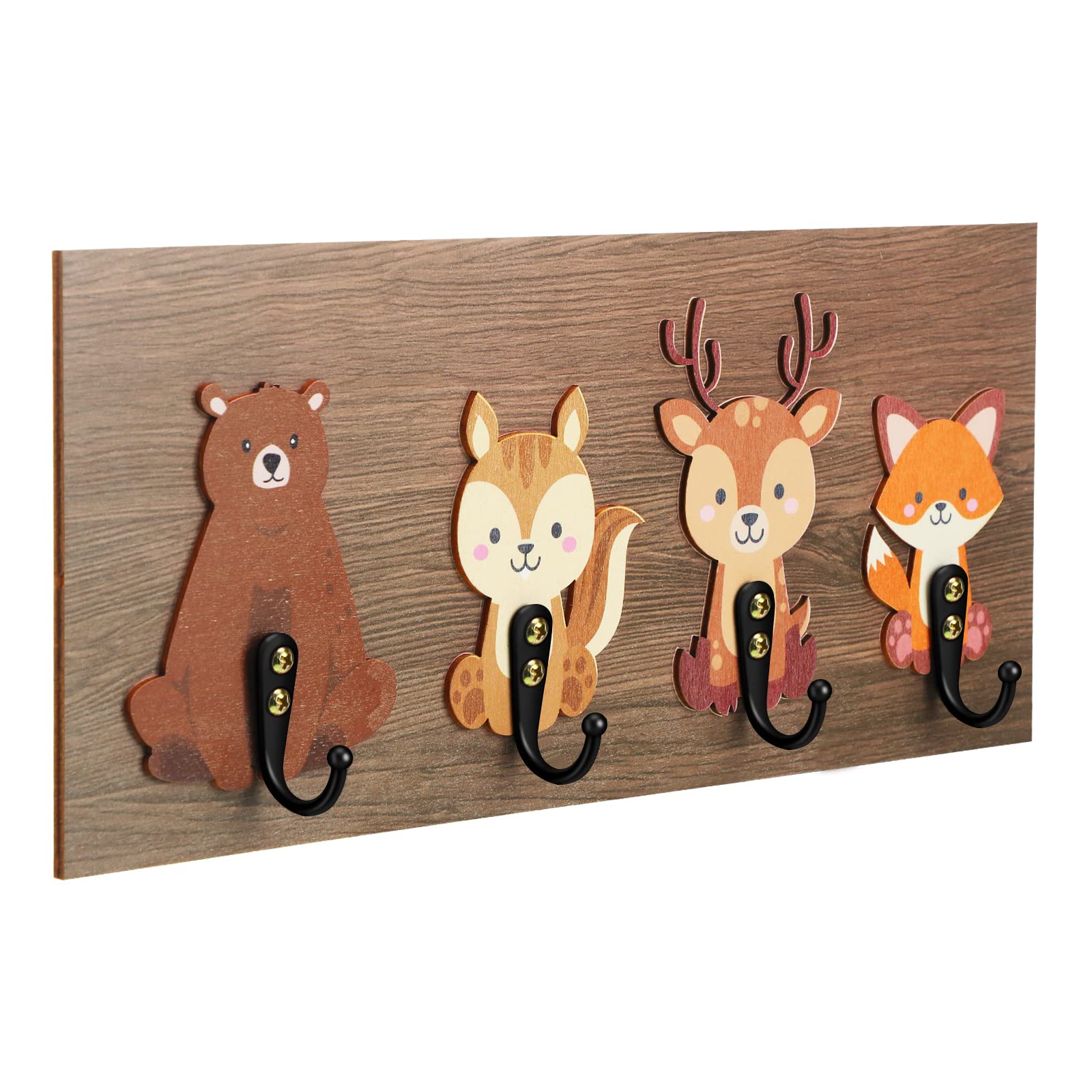 Pinkunn Safari Animal Wall Hooks Animal Nursery Hooks Decor Jungle Wooden Kids Coat Wall Mounted Hooks Decorative Bear Squirrel Elk Fox Hanger for Nursery Kids Room Bathroom Bedroom Home Decor