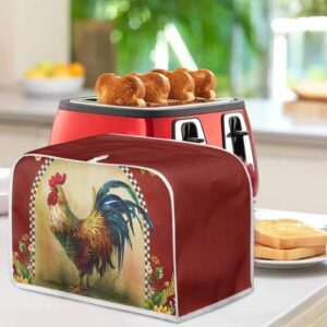 Annejudy Sunflower Rooster Toaster Cover 2 Slice, Chicken Print Small Kitchen Appliance Toasters Dust Cover Microwave Bread Maker Cover