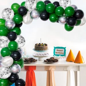 100PCS Green Silver Black White Balloon Chrome Metallic and Confetti Balloons for Graduation Birthday Baby Shower Game Party Decorations