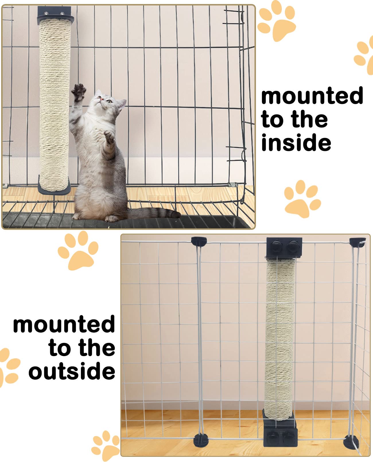 VCEPJH 2 Pcs Cat Scratching Post for Crate Cage Mounted Cat Scratcher Natural Sisal Scratch for Scratching and Climbing Furniture 15x2.7inches (White)