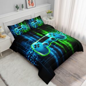 Datura home Video Gamer Comforter Set for Kids Teens Adults,Green Black Gamepad Modern Gamer Gaming Printed Bedding Set with 1 Comforter and 2 Pillowcases(Gamepad Green Full)