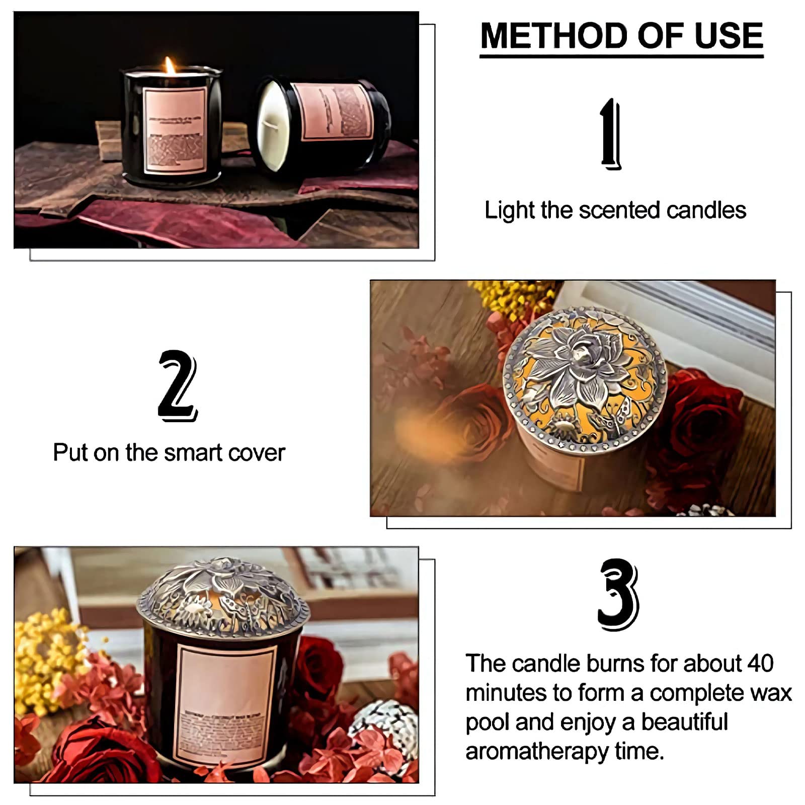 GORGECRAFT 2PCS Candle Cover Topper Lotus Scented Candles Cover Bronze Flowers Lid Jar Candles Bronze Alloy Candle Toppers Jar Shade Sleeves Accessories to Burn Evenly for Jar Candles Melt Space