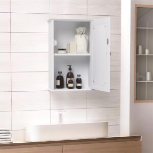 R RUISHENG Bathroom Medicine Cabinet with Mirror Wall Mounted Bathroom Cabinet with Adjustable Shelf Wooden Storage Cabinet for Bathroom Toilet Home Laundry Room Kitchen White