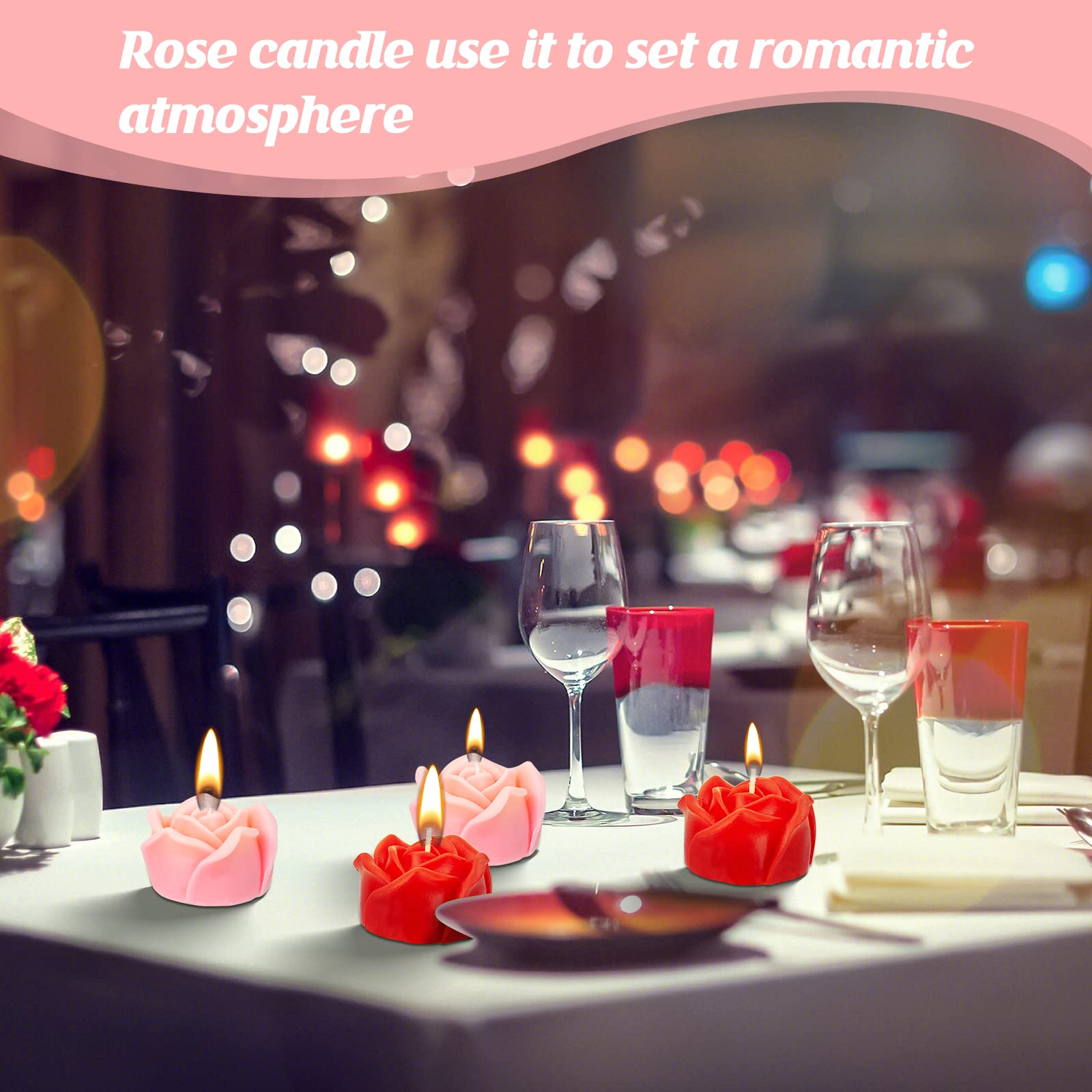 Pink Rose Candle Set with Romantic aestheticscented Candles Gift Set for Women Valentine's Day Wedding Party Birthday Home Decoration Candles (2pcs/Pink+2pcs/Red)