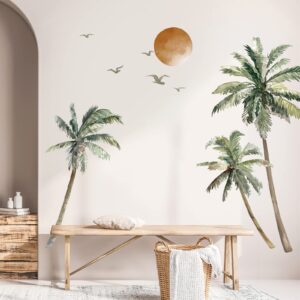 wondever Boho Palm Tree Wall Stickers Large Tropical Tree Sunset Peel and Stick Wall Art Decals for Living Room Bedroom TV Background (H: 63.8 inch)