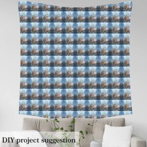 jejeloiu Horse Fabric by The Yard,Galloping Horse Upholstery Fabric for Chairs Sofa Couch, Cute Animal Decor Outdoor Fabric Waterproof, 1 Yard, Blue White