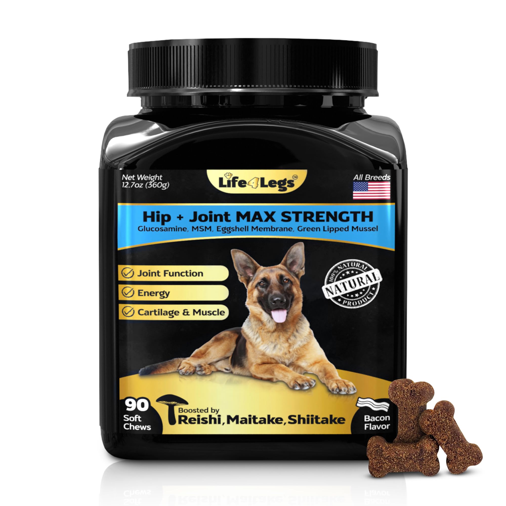 Life4Legs - Soft Chews Hip and Joint Supplement for Dogs - Dog Joint Pain Relief Treats - Glucosamine, Chondroitin, Turmeric - Mobility Bites Supplement