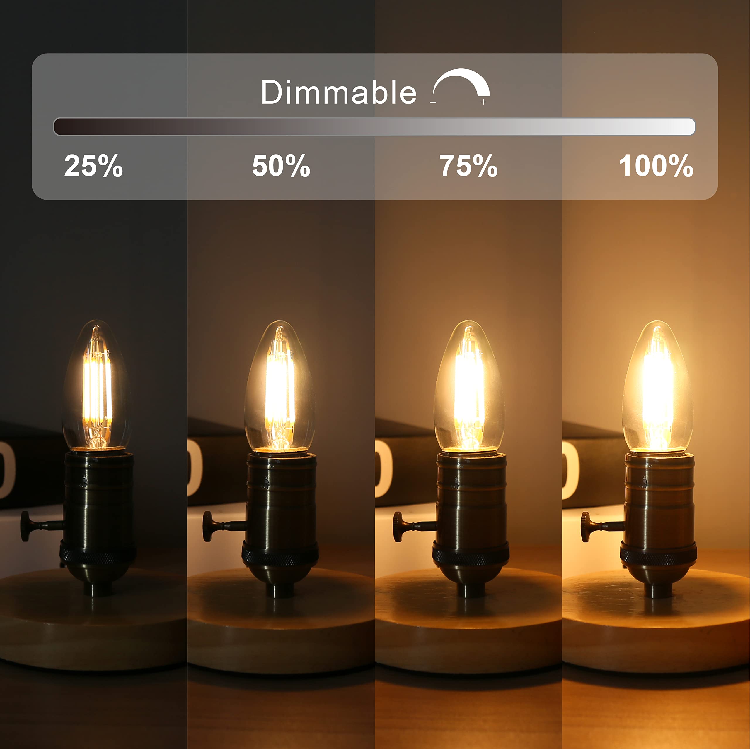 RuiAoTD 6 Pack B11 Candelabra LED Light Bulb, Chandelier Light Bulbs 4 Watt Equivalent 40W,2700K Warm White 450LM,E26 Standard Base LED Filament Candle Bulb,Clear Glass