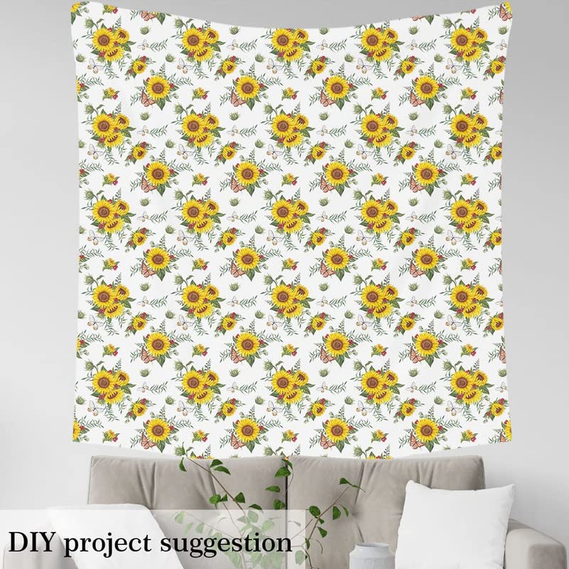 Feelyou Sunflower Fabric by The Yard, Floral Print Upholstery Fabric for Chairs, Yellow Flowers Pattern Botanical Decorative Fabric for Upholstery and Home DIY Projects, 1 Yard, Yellow White