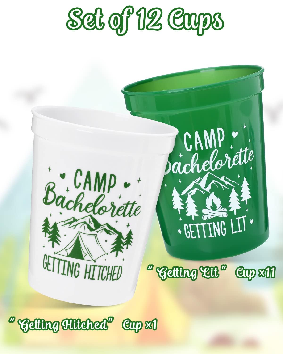 Nefelibata Camp Bachelorette Party Plastic Cups 12PCS Camping Stadium Cups Getting Hitched Bridal Shower Party Favors Decorations Reusable Party Cups Supplies 16OZ