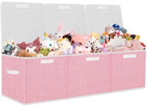 pantryily extra large toy storage box, stackable storage bins with lids, detachable toys boxes chest organizer,collapsible bins with sturdy handles for girls(pink)