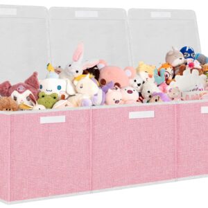 Pantryily Extra Large Toy Storage Box, Stackable Storage Bins with Lids, Detachable Toys Boxes Chest Organizer,Collapsible Bins with Sturdy Handles for Girls(Pink)