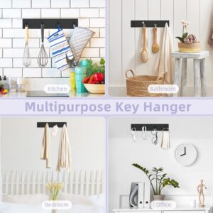 VIS'V Key Holder Wall Mount, Large Self Adhesive Key Hanger Metal Key Rail with 4 Key Hooks Compact Stick on Key Chain Holder with Extra Adhesive for Entryway Doorway Hallway - Black