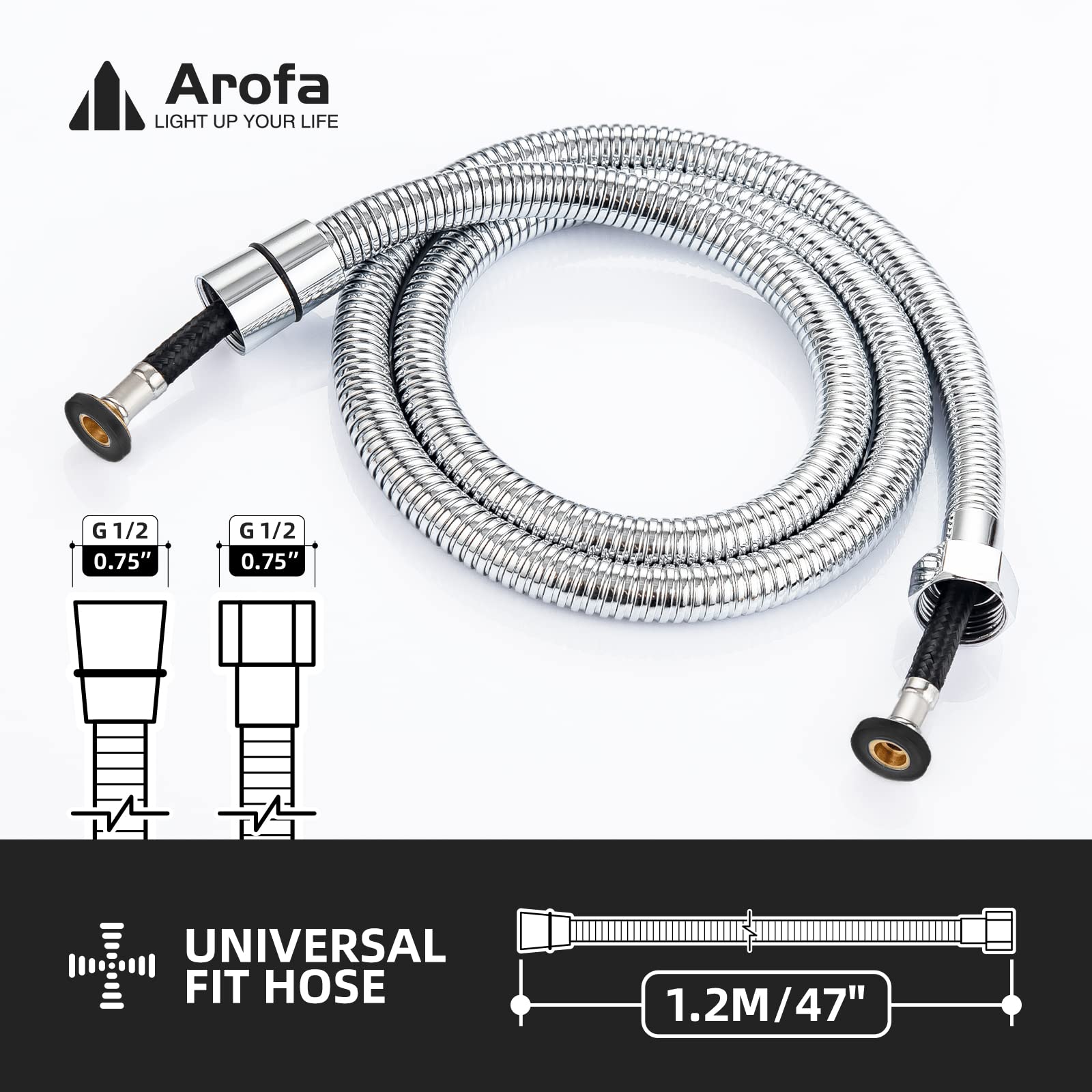 Bidet Hose Replacement, 47 Inch Bidet Hose for Toilet Handheld Bidet Sprayer, Arofa Stainless Steel Shower Hose with Nylon Braided PVC Inner Hose for G 1/2 Connector, Chrome