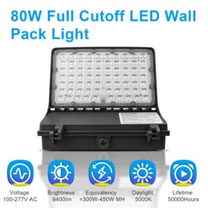 OSTEK 80W/60W/40W/20W Power Selectable LED Wall Pack Light with Photocell Full Cut-Off 11000LM 5000K, Outdoor Area Full Cutoff Wall Pack led Fixture IP65, UL, DLC