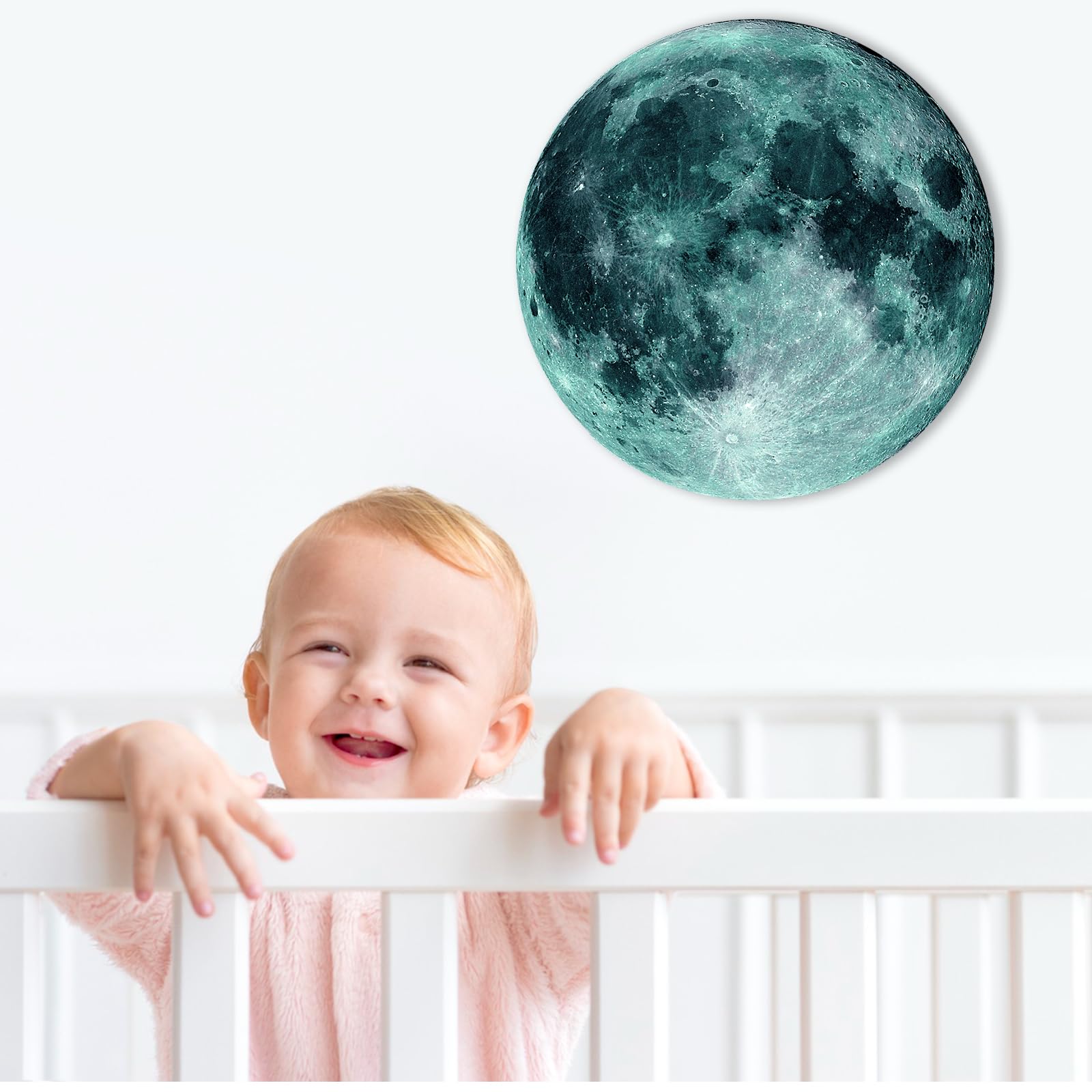 11.8 inch Glow in The Dark Stickers for Kids, Glow in The Dark Moon Wall Decal, Glow in The Dark Moon Stickers for Ceiling Bedroom Wall Living Room, Blue