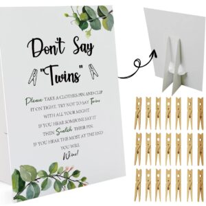 Greenery Don't Say Twins Game （1 Sign and 50 Mini Natural Clothespins） Don't Say Baby Baby Shower Game, Baby Shower Decorations, Baby Shower Games Gender Neutral, Green Leaves Baby Shower (DS21)